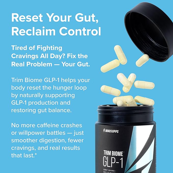 InnoSupps Trim Biome GLP-1 Supplement Weight Loss - Probiotic, Prebiotic, Postbiotic for Gut Health, Appetite & Metabolism Support with Akkermansia, Berberine - 60 Capsules, 30 Servings