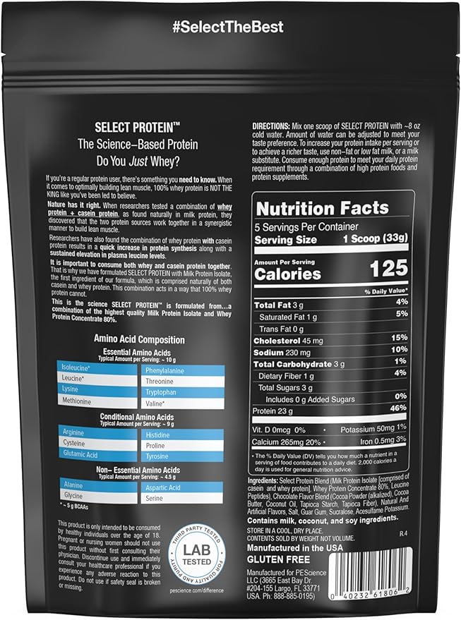 PEScience Select Protein Powder, Whey and Casein Blend, Lean Protein Powder for Women and Men, Low Calorie, Low Carb, Keto Friendly, Gluten Free, Chocolate Truffle - 5 Servings