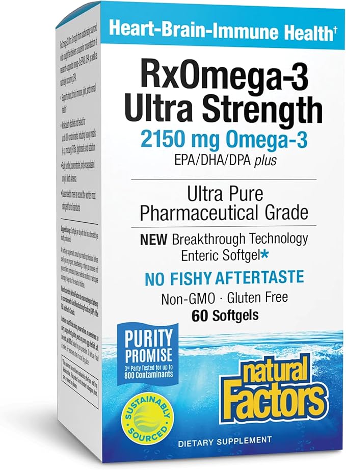 Natural Factors RxOmega-3 Ultra Strength - Brain & Heart Health Support - Eye Health Supplement with EPA & DHA - Supplement with Omega-3 Fatty Acids - 60 Softgels (30 Servings)
