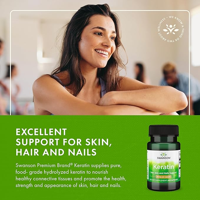 Swanson Keratin (from Tibetan Wool) - Natural Supplement Promoting Healthy Joints, Hair, Skin & Nails - Helps Nourish Healthy Connective Tissues - (60 Capsules, 50mg Each) (4 Pack)