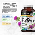 BIO KRAUTER® Milk Thistle Supplement for Liver Cleanse & Detox - Pure Vegan Milk Thistle Extract 1400 mg per Serving Сontains Silymarin - 250 Capsules, 125 Days of Supply, Non-GMO