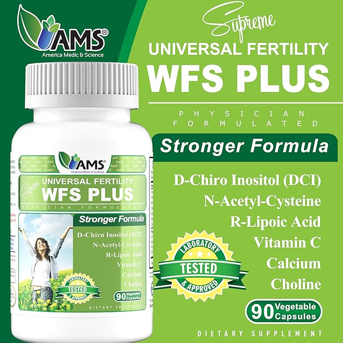 America Medic & Science WFS Plus Fertility Supplements for Women (90 Capsules) Supports Ovulatory Health | Natural Preconception Vitamins, Reproductive Aid, with D-Chiro Inositol, DHA |15-Day Supply.