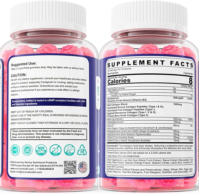2 Pack - Nicotinamide 500mg Gummies, NAD+ Supplement for Women & Men w/ Collagen Peptides, (Flush Free Niacin) Vitamin B3 Niacinamide for Anti-Aging, NAD+ Levels, Longevity, Focus & Brain, Sugar Free