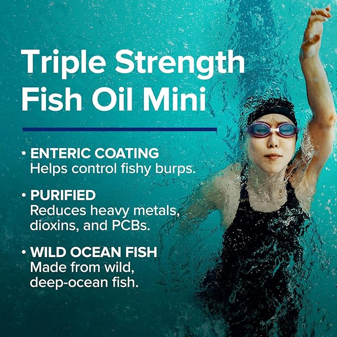 GNC Triple Strength Fish Oil Mini Omega 3 Supplement, 1000mg EPA and DHA, Supports Heart, Brain, Skin, Eye and Joint Health, 240 Mini Softgels