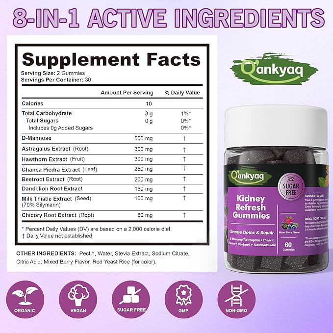 Q'ankyaq D mannose Gummies for Women, Kidney Cleanse Detox & Repair, Appetite Booster Gummies for Kids Ages 3+
