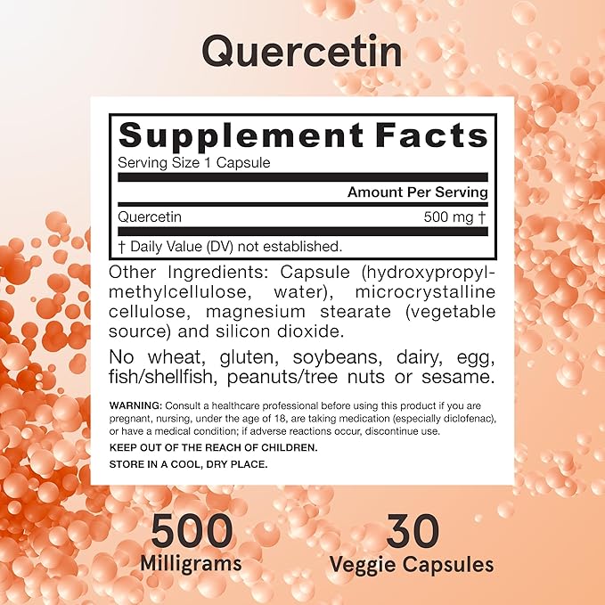 Jarrow Formulas Quercetin 500mg Capsules - 30 Veggie Caps - Supports Antioxidant Status, Cardiovascular Health & Immune Health - 30 Servings