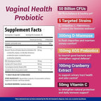 1 Body Cranberry Probiotics for Women, 50 Billion CFU, Cranberry Pills with Prebiotics, D-Mannose & Vitamin C, Vaginal Probiotics for Microbiome Balance, Digestive & Immune Support, 60 Vaginal Pills