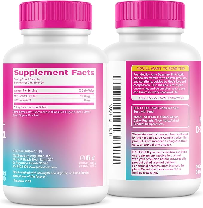 Pink Stork Myo-Inositol & D-Chiro Inositol Supplement - Hormonal Balance for Women - Ovarian Support - 40:1 Ratio - Fertility Supplements for Women - 180 Capsules, 2 Month Supply