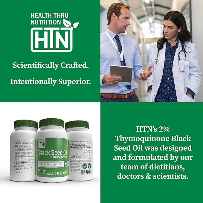 Health Thru Nutrition Black Seed Oil 500mg 360 Softgels | High Potency 2% Thymoquinone | 3rd Party Tested | Pure Cold Pressed | Organically Grown | Non-GMO, Gluten Free, Soy Free