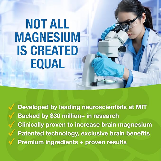Magtein - Magnesium L-Threonate Supplement, Memory, Focus, Sleep & Brain Health Formula for Men & Women, Cognitive Support for Adults, Clinically Researched - 60 Veg Capsules