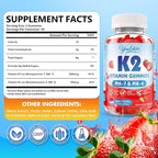 2 Pack Sugar-Free Vitamin K2 Gummies, Dual Formula Vitamin K2 Supplement with MK-7 & MK-4, Supports Bone Health, Gluten-Free, Non-GMO, Sugar-Free, Strawberry Flavor, 120 Gummies