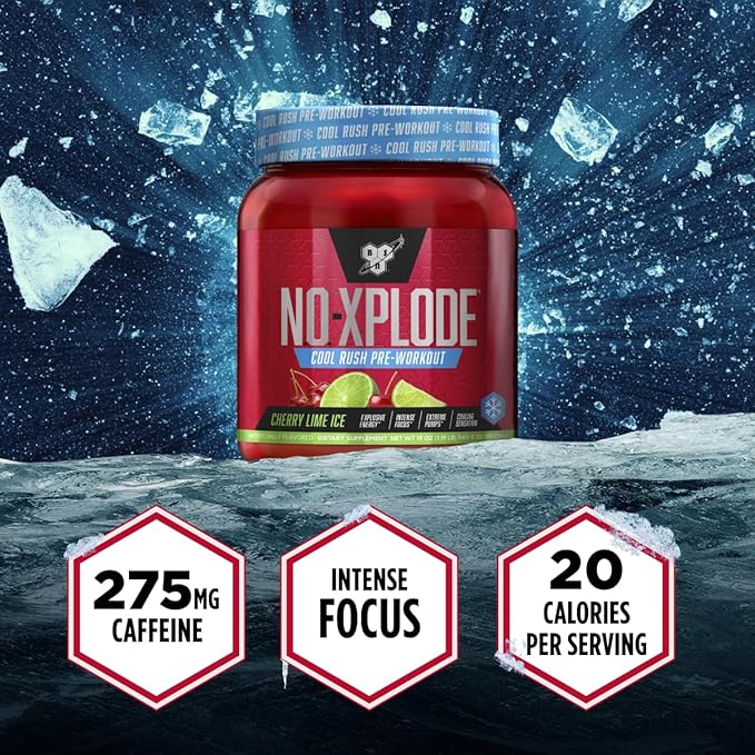BSN N.O.-XPLODE Cool Rush Pre Workout Powder, Preworkout Energy Supplement for Men and Women with Creatine and Beta-Alanine, Cherry Lime Ice, 30 Servings, 1.2 Pound (Packaging May Vary)