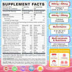 Nextdia Omega 3 (EPA/DHA) Filled Gummies for Kids Teen with Multivitamin, Calcium + D3 + K2 + Zinc, Plus Vitamin A B1 B2 B12 C, Selenium, Iodine for Brain, Eye, Bone, Energy, No Fish Taste, Sugar Free