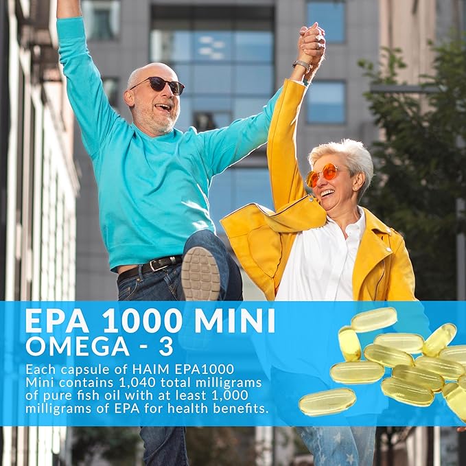 HAIM EPA1000 MINI – Pure EPA Fish Oil Supplement – 1,000mg Omega-3 for Heart, Brain & Joint Health – High Potency, Burpless Softgels – Small, Easy-to-Swallow Capsules – 60 Softgels – Made in USA