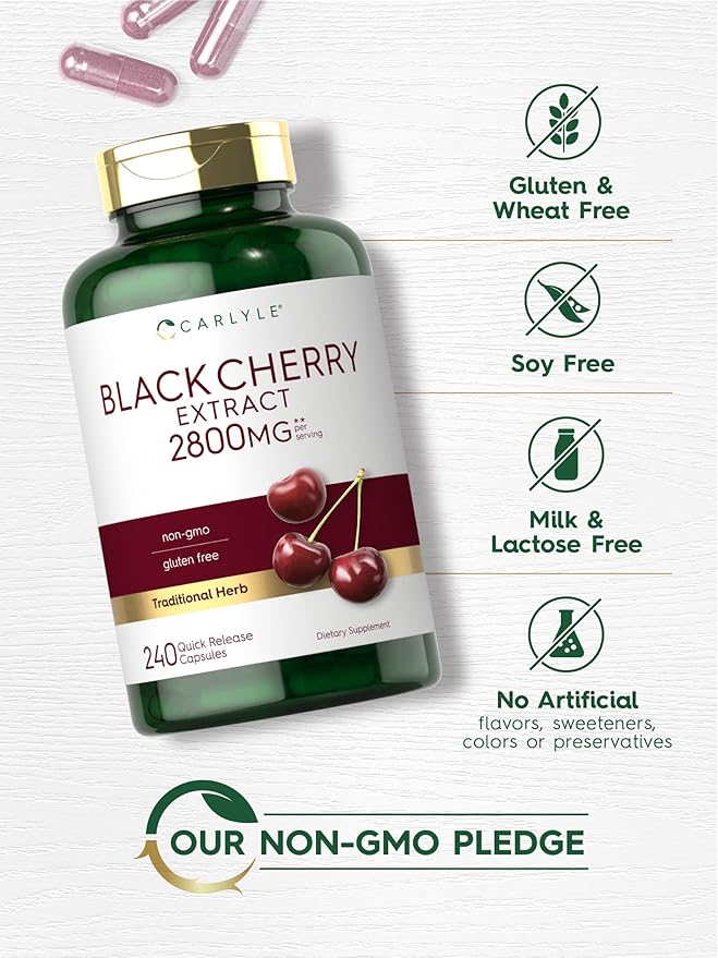 Carlyle Black Cherry Extract Concentrate | 240 Capsules | Non-GMO and Gluten Free Formula | Prunus Serotina Supplement