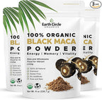 Earth Circle Organics Organic Black Maca Peruvian Root Powder, Black Maca Root for Men, Natural Supplement, Essential Vitamins, Minerals & Fatty Acids Improved Energy, Immune Support (8oz, Pack of 3)
