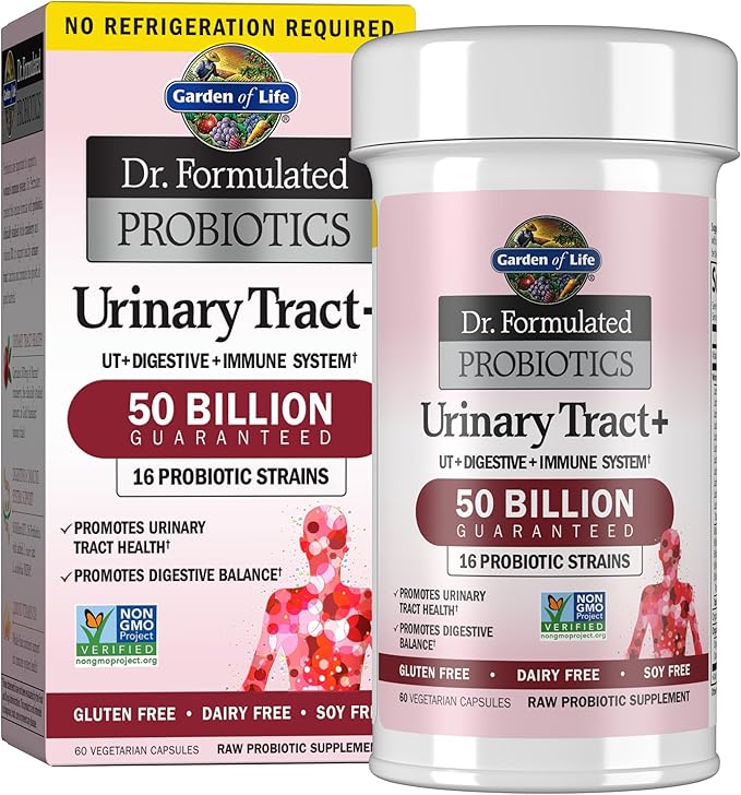 Garden of Life Dr. Formulated Probiotics Urinary Tract+ - 50 Billion CFU - Supports Digestive, Immune & Urinary Tract Health - Shelf Stable - 60 Vegetarian Capsules