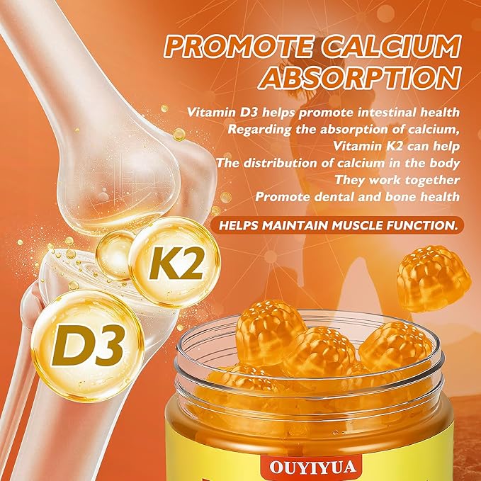 Vitamin D3 K2 Gummies，Vitamin D3 5000IU + K2 (MK-7) 100mcg Gummies for Adults | Immune Health Support, Teeth & Muscle Function Boost |90 Count