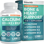 4-in-1 Calcium 1200 mg with Vitamin D3 Supplements for Women and Men - Calcium Extra Strength with Vitamin D3 K2 5000 IU Supplement,1200 mg per Serving - Vegan-Friendly - (120 Count) (Pack of 1)