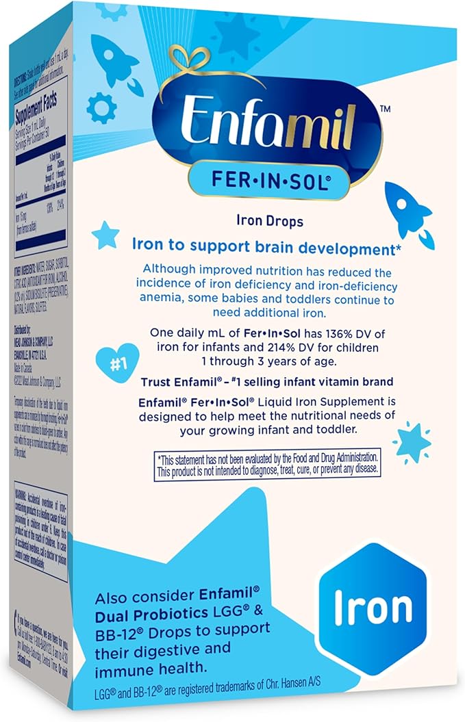 Enfamil Fer-In-Sol Iron Supplement Drops for Infants, 50 mL dropper bottle (Packaging May Vary)