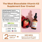 Vitamin K2 MK7 Liquid Supplement – Pure K2MK7 Menaquinone-7 (100 mcg) – Vegan, Non-GMO & Fast-Absorbing – Daily K2 Vitamin Supplement for Bone Strength & Cardiovascular Support (Mixed Berry, 60ml)