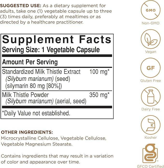 Solgar - Milk Thistle (Silybum Marianum, 100 mg, 250 veggie caps