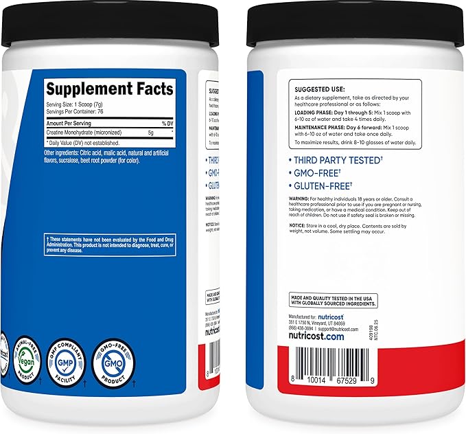 Nutricost Creatine Monohydrate Powder (Fruit Punch, 500 Gram) (Pack of 2)