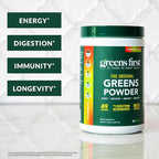 Greens First Original Greens Powder - 49 Superfoods - Organic Fruits & Veggies - Prebiotics, Probiotics & Digestive Enzymes - Antioxidant - Dairy Free/Vegan/Non-GMO (Strawberry Kiwi, 30 Servings)