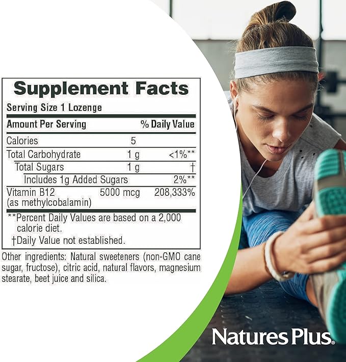 NaturesPlus Shot-O-B12 - 30 Lozenges, Wild Berry Flavor - 5000 mcg - Vegan, Gluten Free - 30 Servings