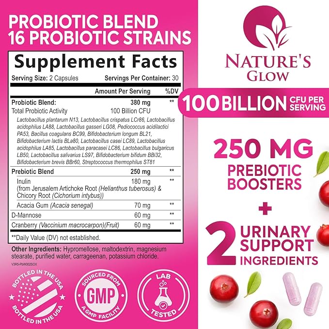 Probiotics For Women 100 Billion CFU Per Serving - Women's Probiotic For Digestive Health 16 Unique Strains - Daily Vaginal PH Balance & Feminine Health Support, Womens Probiotic - 60 Capsules