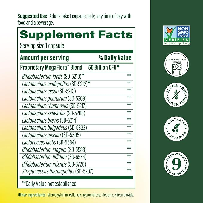MegaFood MegaFlora Probiotic Plus - Probiotics for Women and Men Digestive Health- 50 Billion CFUs & 14 Strains - Immune Support Supplement - Vegetarian - 30 Capsules