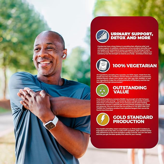 FineLand Cranberry Extract 60:1 — High Potency Cranberry Pills for UTI Support — 100 Vegan Capsules, 100-Day Supply, Non-GMO, Made in USA