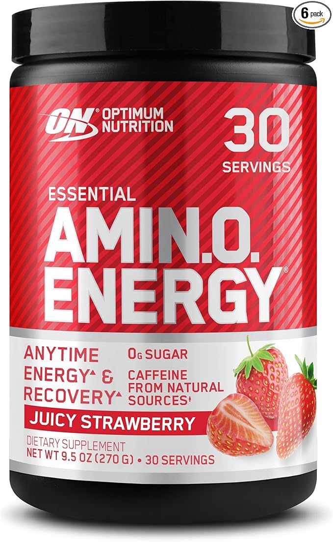 Optimum Nutrition Amino Energy-Pre Workout with Green Tea,BCAA,Amino Acids,Keto Friendly,Green Coffee Extract,Energy Powder-Juicy Strawberry Burst,9.5Ounce,30 Servings,(Pack of 6),(Packaging May Vary)