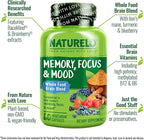 NATURELO Whole Food Brain Supplement - Brain Health Supplements for Memory & Focus Support - Enhance Brain Health Blend Supplement for Adults - 60 Vegetarian Capsules