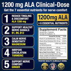 Neuropathy Support Supplement with 1200 mg Alpha Lipoic Acid to Fortify Nerves in Fingers Hands Toes & Feet – 1200mg ALA, Vitamins B12 B6 & B1, Magnesium – 30 Capsules