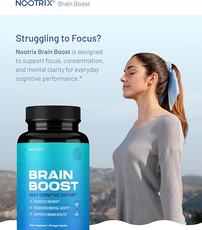 Nootrix Brain Boost Nootropic Supplement | Supports Memory, Mental Focus, Cognitive Health & Energy | Promotes Healthy Mood & Brain Function | Ginkgo Biloba & DMAE | 60 Capsules