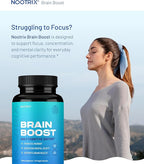 Nootrix Brain Boost Nootropic Supplement | Supports Memory, Mental Focus, Cognitive Health & Energy | Caffeine-Free, Promotes Healthy Mood & Brain Function w/Gingko Biloba & DMAE | 240 Capsules