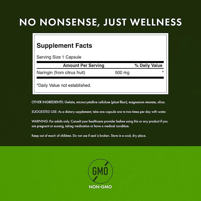 Swanson Naringin Citrus Bioflavonoid Antioxidant Supplement for Adults Seeking Enhanced Vitamin C Benefits - 500 mg (60 Capsules, 3 Pack)