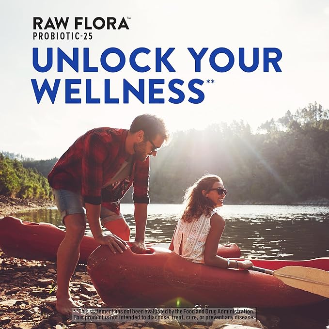 Raw Flora Probiotics with Prebiotics | 50 Billion CFU | 33 Daily Digestive Capsules | Vegan, Non-GMO & Gluten Free Supplement for Women and Men