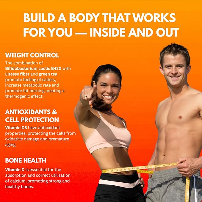 MultiBlue Probiotic Fit – Supports Natural GLP-1 & Appetite Control for Women & Men, Bifidobacterium B-420, Digestive & Gut Health, 10 Probiotic Strains, 60 Billion CFU, Prebiotic + Vitamin D3, 60ct