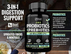 Probiotics and Prebiotics + SBO Probiotics (60 Billion CFU | 90 Capsules) Acidophilus Probiotic w. Saccharomyces Boulardii, Bifidobacterium + Spore Probiotic & Organic Sprouted Prebiotic Fiber Blend