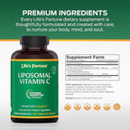 Life's Fortune Liposomal Vitamin C 2100 mg, Fast Acting Absorption, Higher Bioavailability Supporting Immune System, High Antioxidant Supplement Formula – Collagen Booster – 180 Capsules