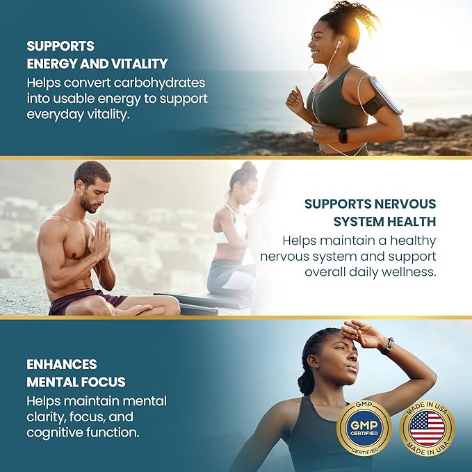 Vykee Nutrition Vitamin B1 (Thiamine) Capsules – Supports Energy Metabolism & Nervous System Health – Vegan, Non-GMO, Gluten-Free – 500 mg, 120 Count
