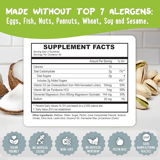 Center-Filled Magnesium Glycinate Gummies 400MG - High Absorption for Kids, Teens & Adults - Supplement for Sleep, Calm & Muscle Relaxation with B6 & D3 - Gluten Free & Vegan Friendly - 120 Count
