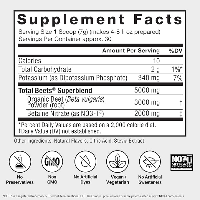Force Factor Total Beets Drink Mix Superfood Powder with Nitrates to Support Circulation, Nitric Oxide, Energy, Endurance, and Stamina, Cardiovascular Heart Health Supplement, 60 Servings, 2-Pack