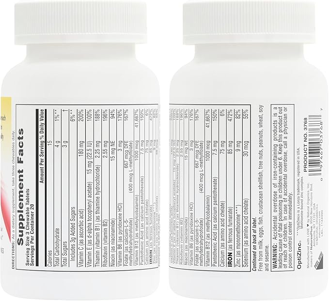 NaturesPlus Hema-Plex Iron - 60 Mixed Berry Chewables - 85 mg Elemental Iron - Total Blood Health - with Vitamin C & Bioflavonoids - Vegan, Gluten Free - 20 Servings