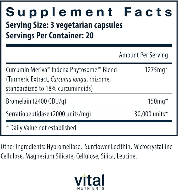 Vital Nutrients Phyto-Curcumin Plus Enzymes - Curcumin Supplements with Phytosome Extract - Support for Muscle, Bone, Liver, and Heart Health* - Gluten, Dairy, Soy Free - 60 Capsules
