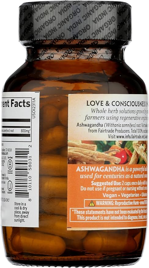 ORGANIC INDIA Ashwagandha Capsules - Organic Ashwagandha Supplement - Vegan Ashwagandha Root, Gluten-Free, Kosher, Non-GMO, Supports Stress Relief, Energy, and Sleep - 60 Capsules