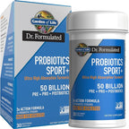 Garden of Life Dr Formulated Sport Probiotics Digestive Supplement, Organic Prebiotics for Women & Men Athletes, Clinically Studied Turmeric Curcumin, 50 Billion CFU, Gut Health, Acidophilus, 30ct