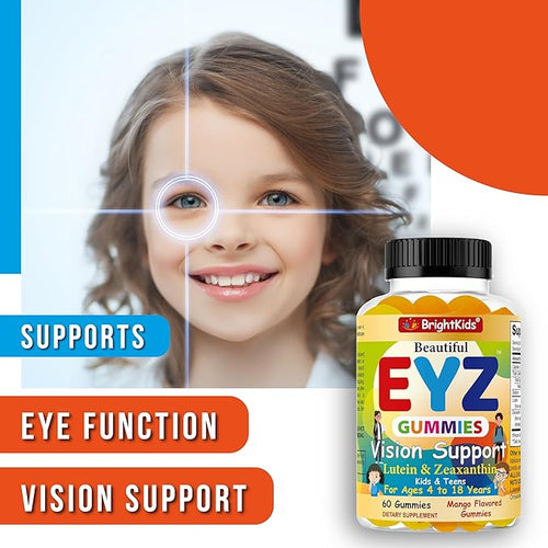 BrightKids Eye Health Gummies for Kids & Teens – Lutein & Zeaxanthin Vision Support – Vegan, Non-GMO Eye Vitamins for Screen Time – Tasty Mango Flavor – 60 Gummies